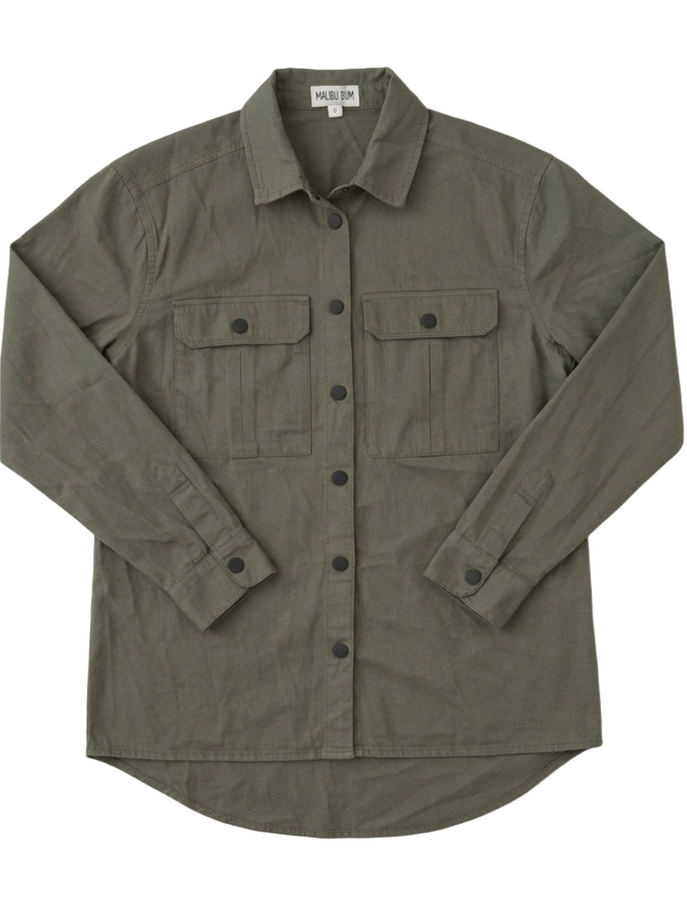 Malibu Bum Army Green Shacket Button-Up Utility Layering Top Small
